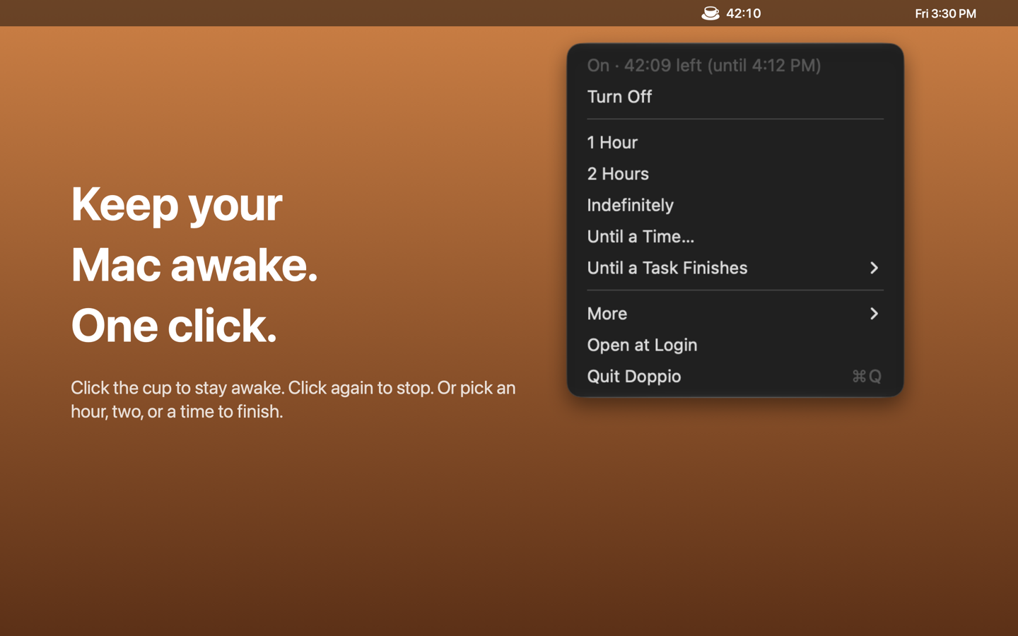 Doppio's menu in the macOS menu bar